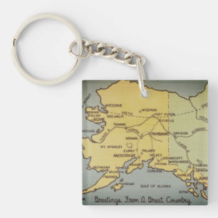Porte-clefs Carte vintage de l'Alaska - Détroit de Bering, Nom