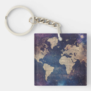 Porte-clefs Carte vintage du monde céleste pourpre (11)