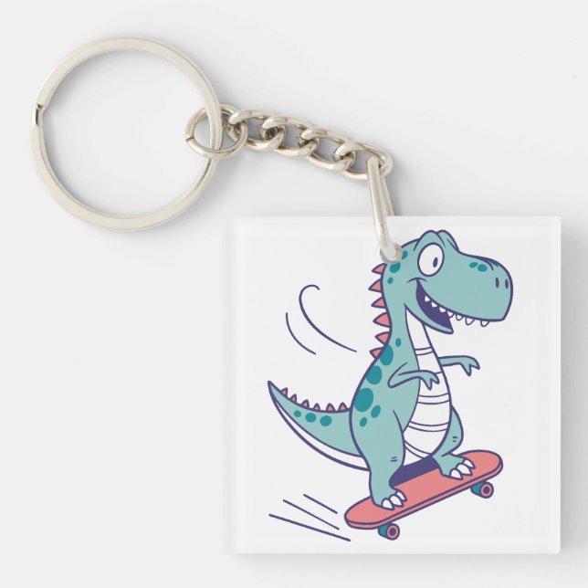Porte-clefs Cartoon cool T-Rex sur skateboard (Devant)