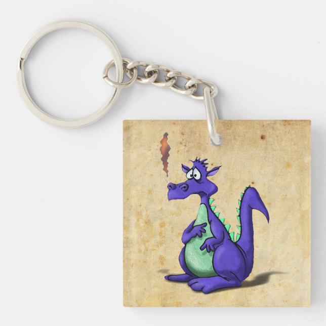 Porte-clefs Cartoon de dragon violet inquiété (Devant)