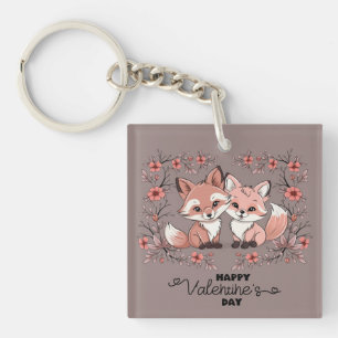 Porte-clefs Cartoon mignon Fox Amateurs Coeurs Saint Valentin