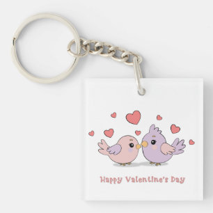 Porte-clefs Cartoon mignon Lovebirds Coeurs roses Saint-Valent