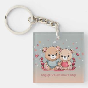 Porte-clefs Cartoon mignon Teddy Lovers Coeurs Saint Valentin