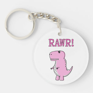 Porte-clefs Cartoon T-Rex Dinosaur Mignonne Et Rose En Colère