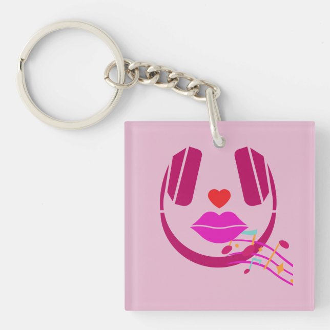Porte-clefs Casque à écouteurs rose chantant (Devant)