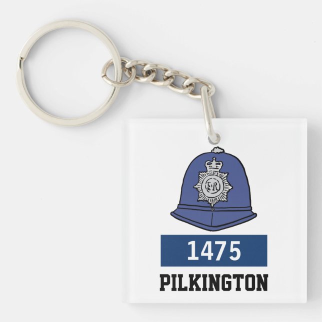 Porte-clefs Casque de policier britannique - Ajouter le numéro (Devant)