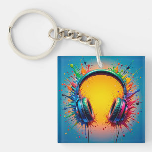 Porte-clefs Casque vibrant sur éclaboussure de douleur colorée