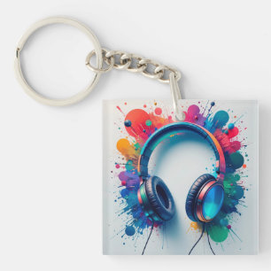 Porte-clefs Casques audio colorés avec éclaboussure de peintur