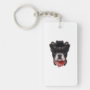 Porte-clefs Casquette de cowboy et Drapeau Français Bulldog po