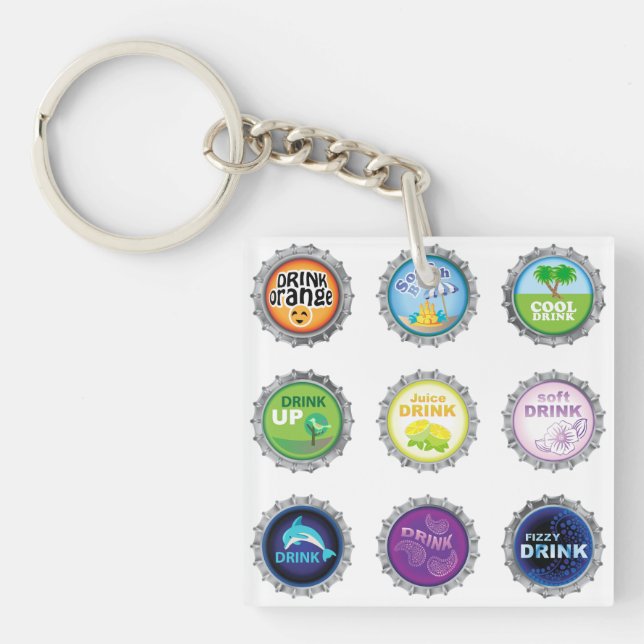 Porte-clefs Casquettes de bouteille de soda colorée (Devant)