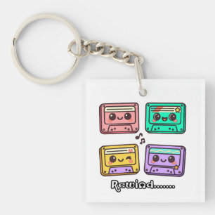 Porte-clefs Cassette Rétro Mignonne "Rembobiner" Design Kawaii