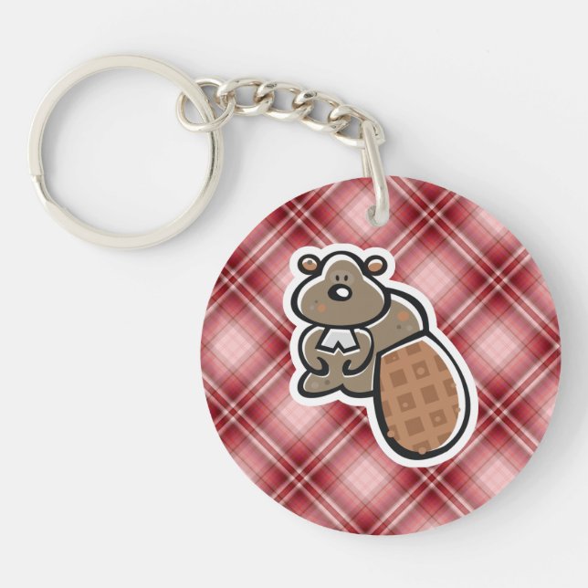 Porte-clefs Castor mignon ; Plaid rouge (Devant)
