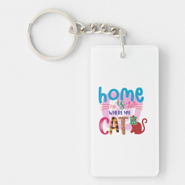 Porte-clefs Cat Art Home Est Là Où Mon Chat Est (Devant)