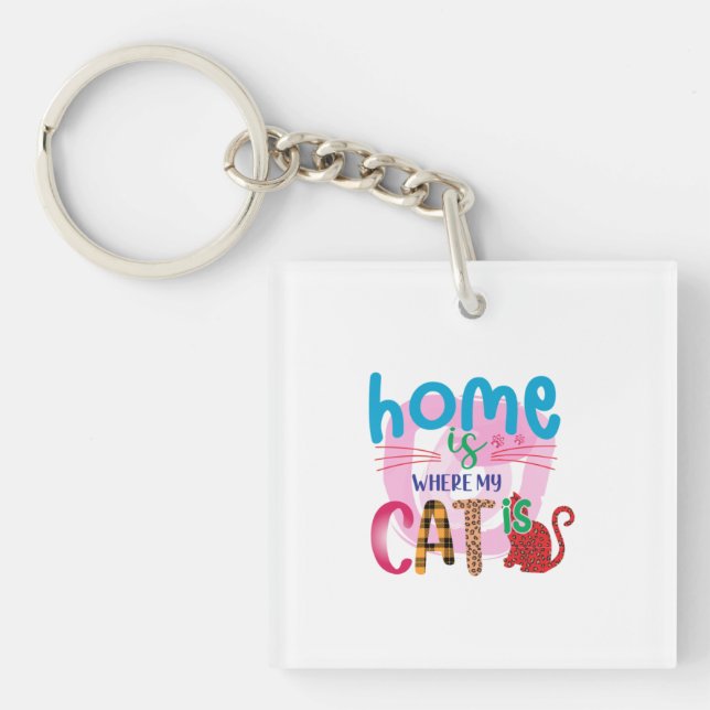 Porte-clefs Cat Art Home Est Là Où Mon Chat Est (Devant)