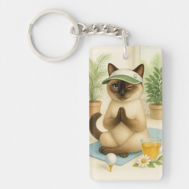 Porte-clefs Cat Golfer faire du yoga (Devant)