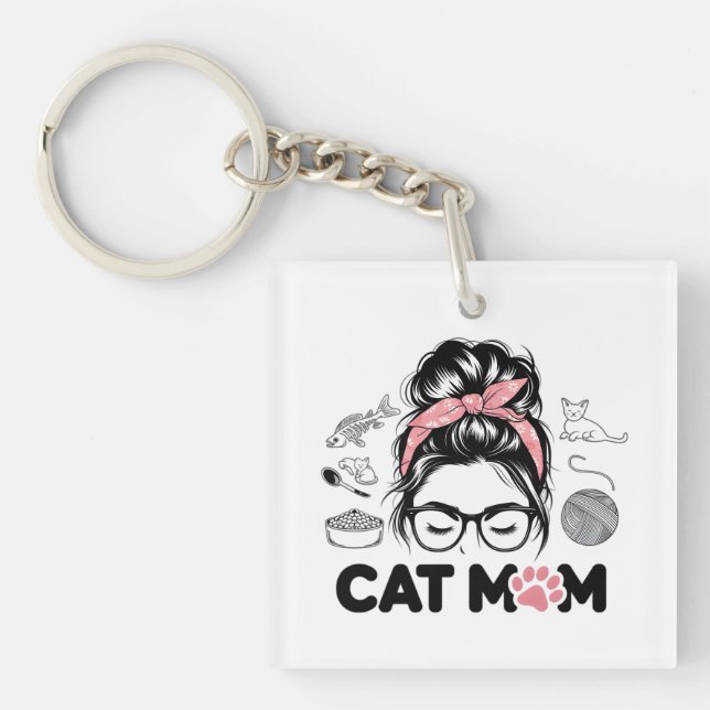 Porte-clefs "Cat Mom" Funny Cute Cat Lover Women (Devant)