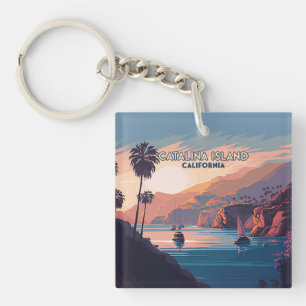 Porte-clefs Catalina Island California Boats Sunset Retro