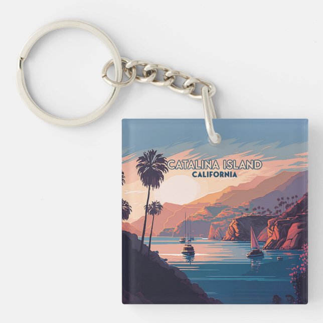 Porte-clefs Catalina Island California Boats Sunset Retro (Devant)