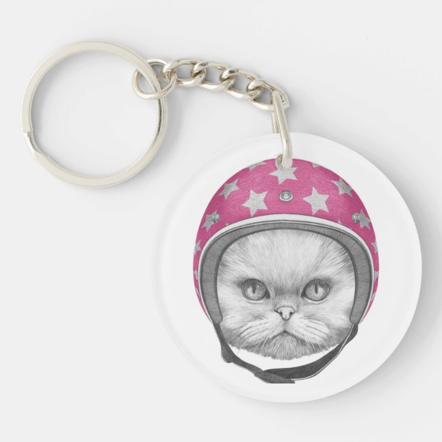 Porte-clefs Cavalier de moto de chat persan (Devant)