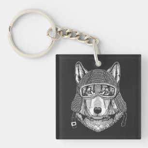 Porte-clefs Cavalier de moto de chien de loup