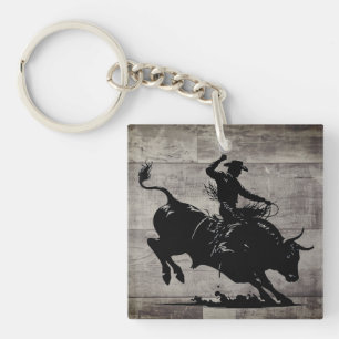 Porte-clefs Cavalier de taureau personnalisé Rodéo Rustique