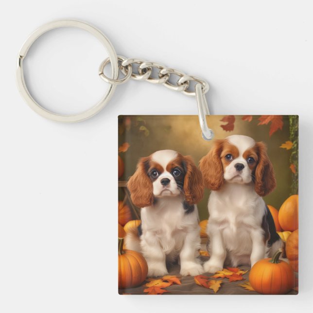 Porte-clefs Cavalier King Charles Spaniel Chiot Citrouille d'a (Devant)