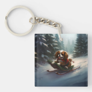 Porte-clefs Cavalier King Charles Spaniel neige de Noël