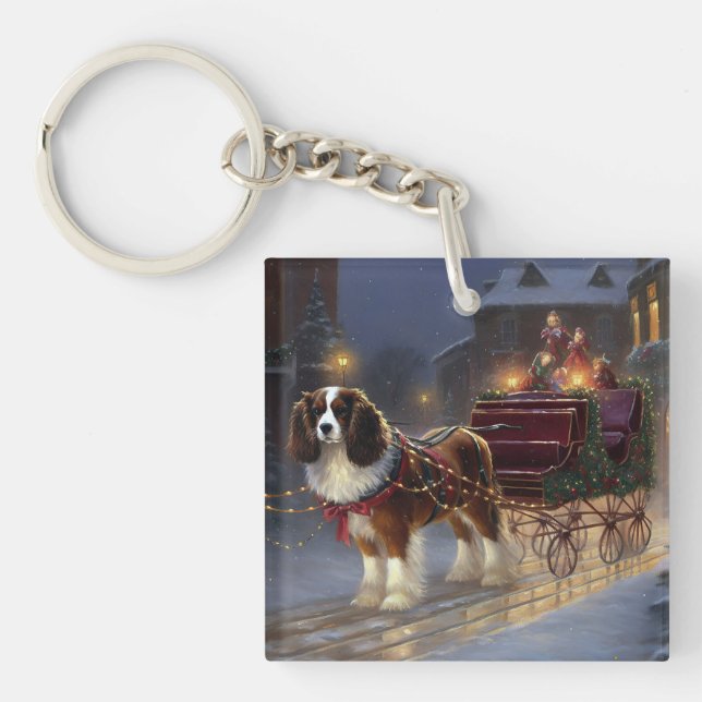 Porte-clefs Cavalier King Charles Spaniel Noël Fêtard (Devant)