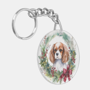 Porte-clefs Cavalier King Christmas Wreath Festive Pup