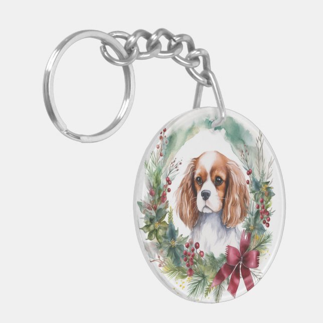 Porte-clefs Cavalier King Christmas Wreath Festive Pup (Devant gauche)