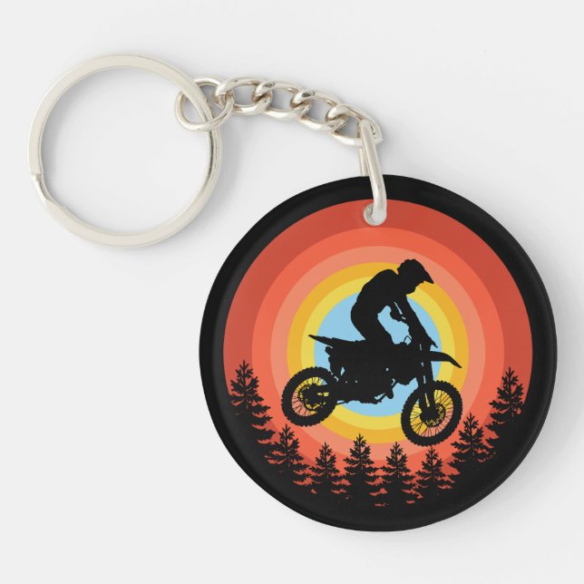 PORTE-CLEFS CAVALIER MOTOCROSS COUCHER DE SOLEIL RÉTRO (Devant)