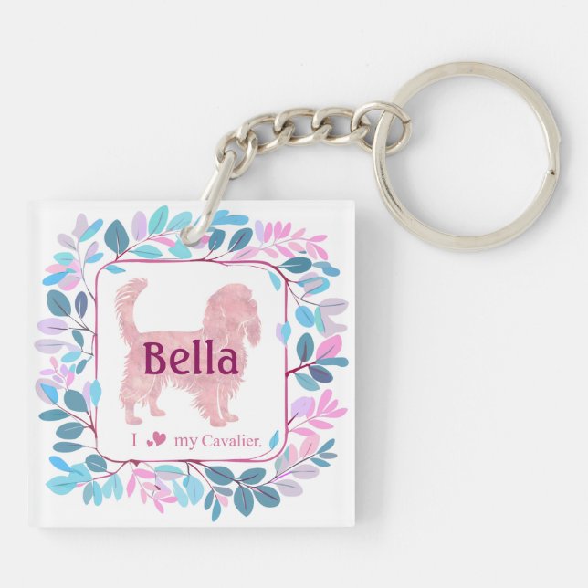 Porte-clefs Cavalier rose pastel personnalisé Photo & Nom (Dos)