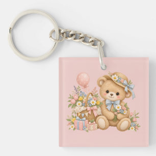 Porte-clefs Célébration de nounours vintage avec des fleurs sa