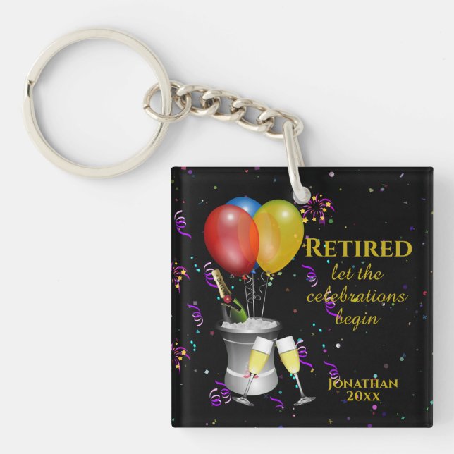 Porte-clefs Célébration de retraite élégante Noir (Devant)