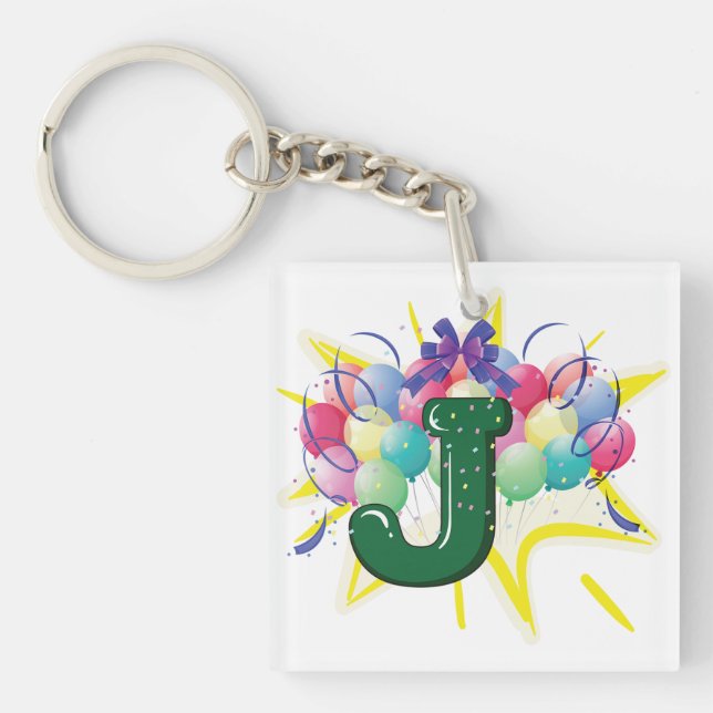 Porte-clefs Celebration Monogram Letter J with Balloons (Devant)