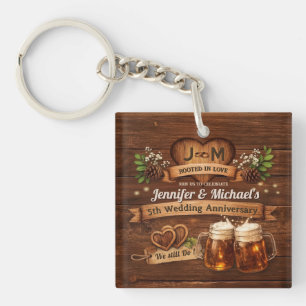 Porte-clefs Célébration Rustique de 5 Ans de Mariage en Bois '