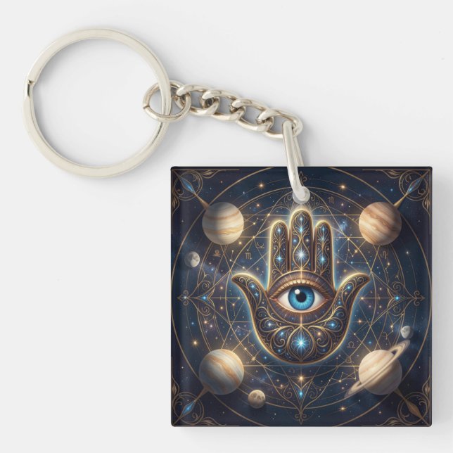 Porte-clefs Celestial Hamsa Hand & Evil Eye Cosmic Protection  (Devant)