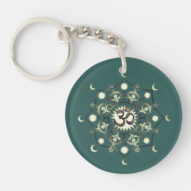 Porte-clefs Celtique Sun Moon Mandala Om Citation Or Vert (Devant)