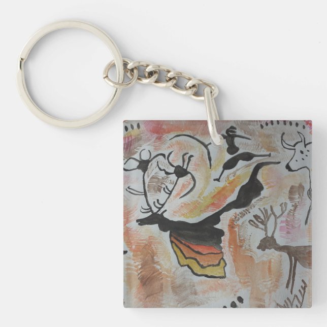 Porte-clefs Cercle de clé acrylique Abstraite de l'art rupestr (Devant)