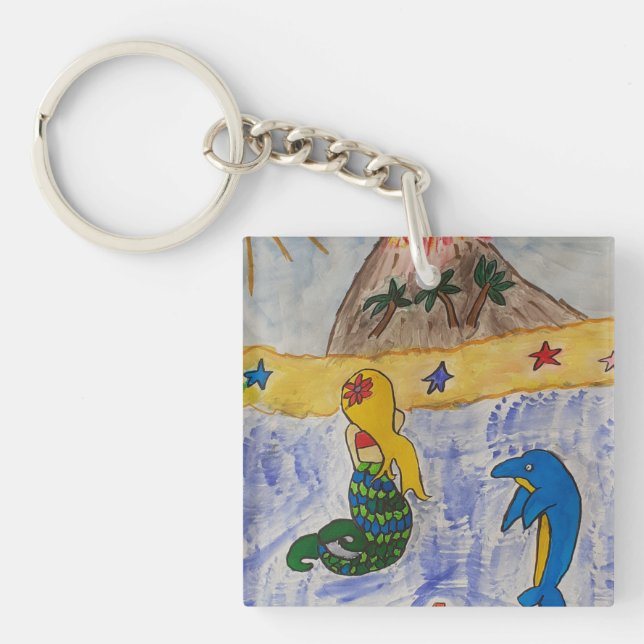 Porte-clefs Cercle de clé acrylique de l'île Mermaid (Devant)