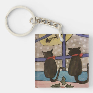 Porte-clefs Cercle de clé acrylique Noir Chat Noël