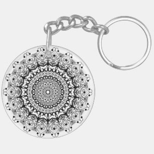 Porte-clefs Cercle de mandala orné noir