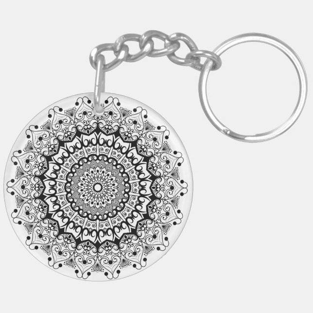 Porte-clefs Cercle de mandala orné noir (Dos gauche)