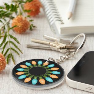 Porte-clefs Cercle des lumières de Noël en orange et bleu