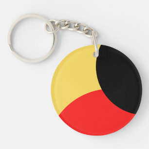 Porte-clefs Cercle rouge et noir sur fond jaune Abstrait