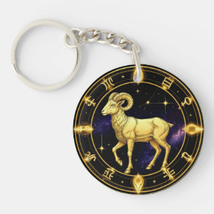 Porte-clefs Cercle Zodiacal du Bélier Doré avec Bélier