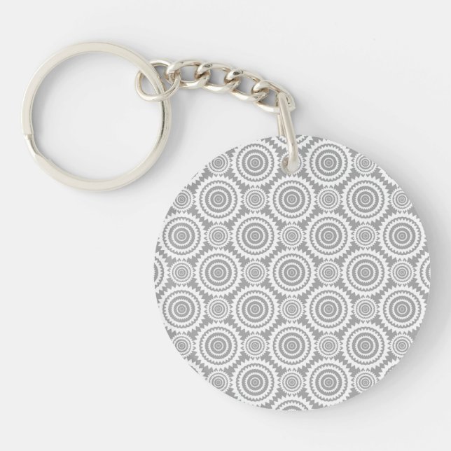 Porte-clefs Cercles Géométriques Modernes et Élégants Gris et  (Devant)