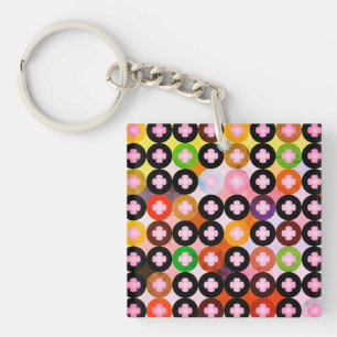 Porte-clefs Cercles multicolores cool et trèfles roses