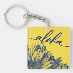 Porte-clefs Cereus Aloha Jaune et Bleu Carré Mini Porte - cl