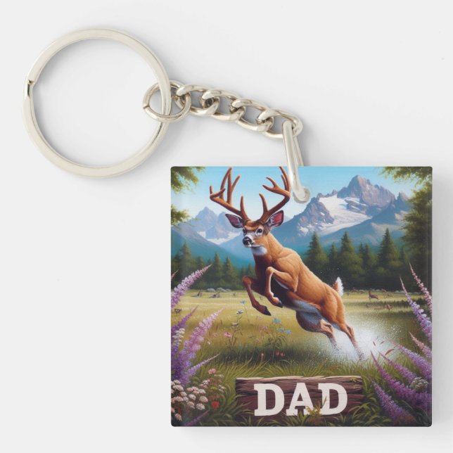 Porte-clefs Cerf Buck à Queue Blanche Papa Faune Rustique (Devant)